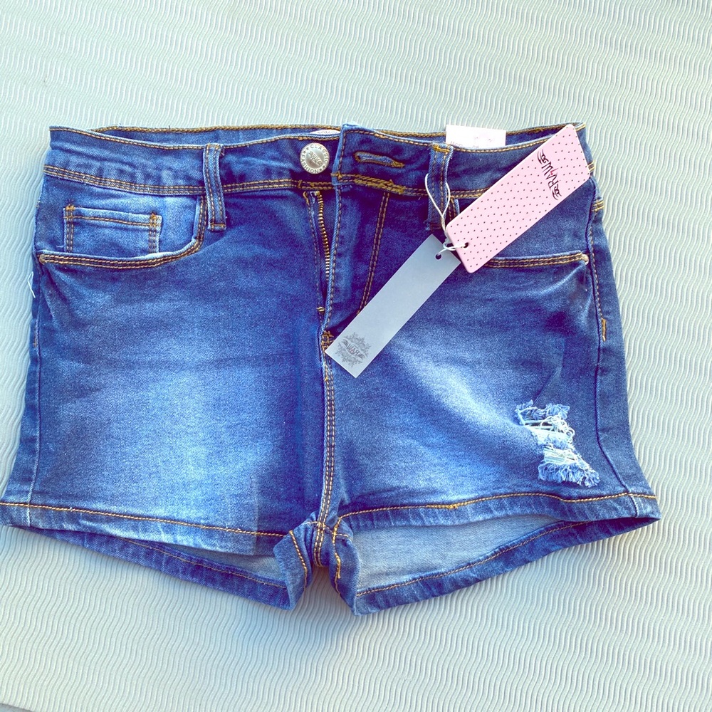 Distressed denim shorts
